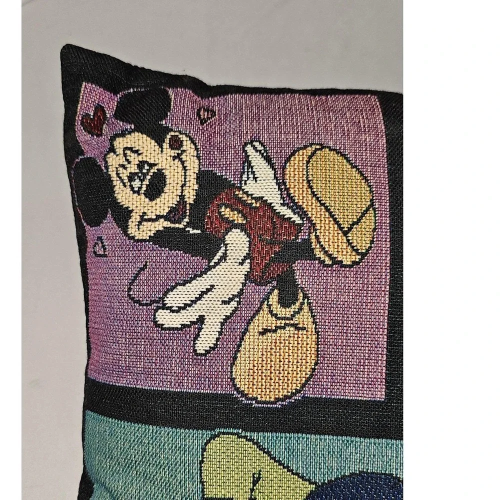 Vintage Disney Tapestry Throw Pillow Mickey Minnie‎ Goofy Woven Comic Decor